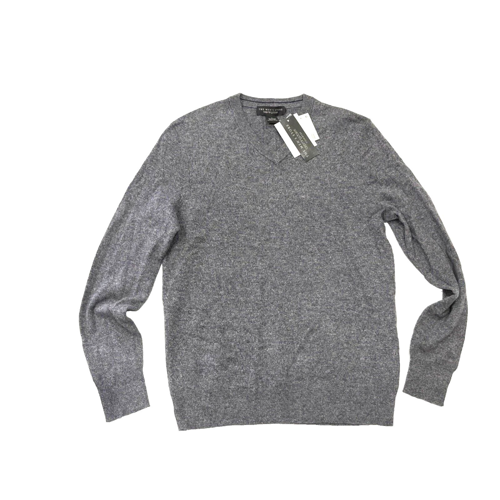 $198 The Men's Store 100% Cashmere V-Neck Sweater - Size Medium - Grey / Navy